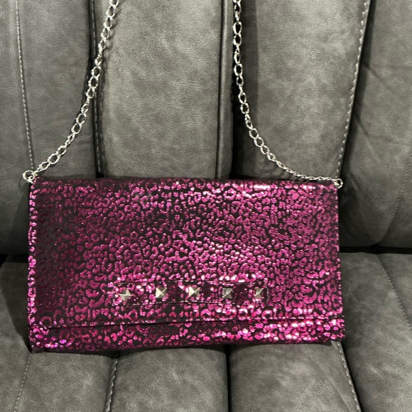 Betsey Johnson Handbags - Betsey Johnson Fuchsia Embossed Clutch with Silver Chain